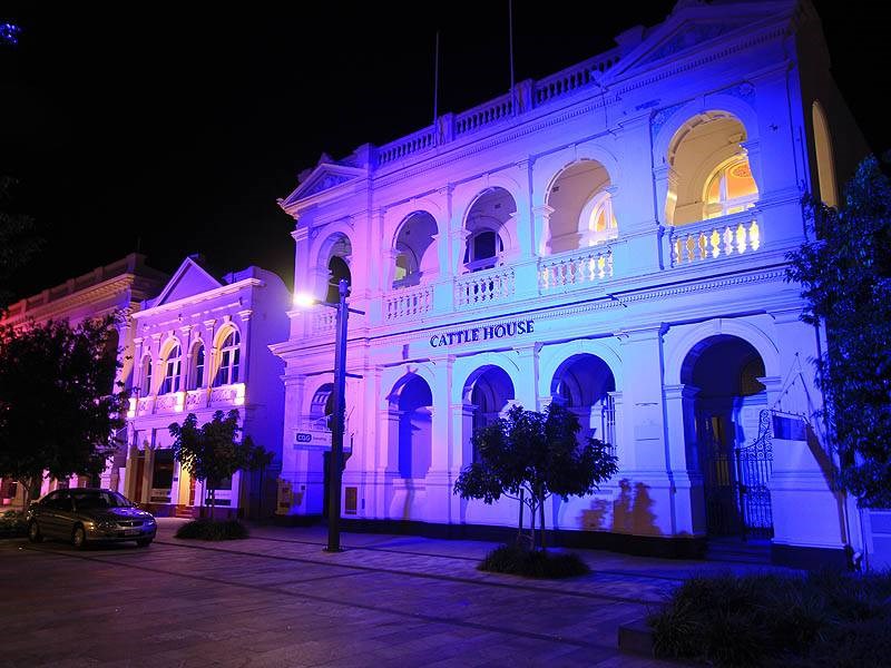 Rockhampton Heritage Facade lit up purple